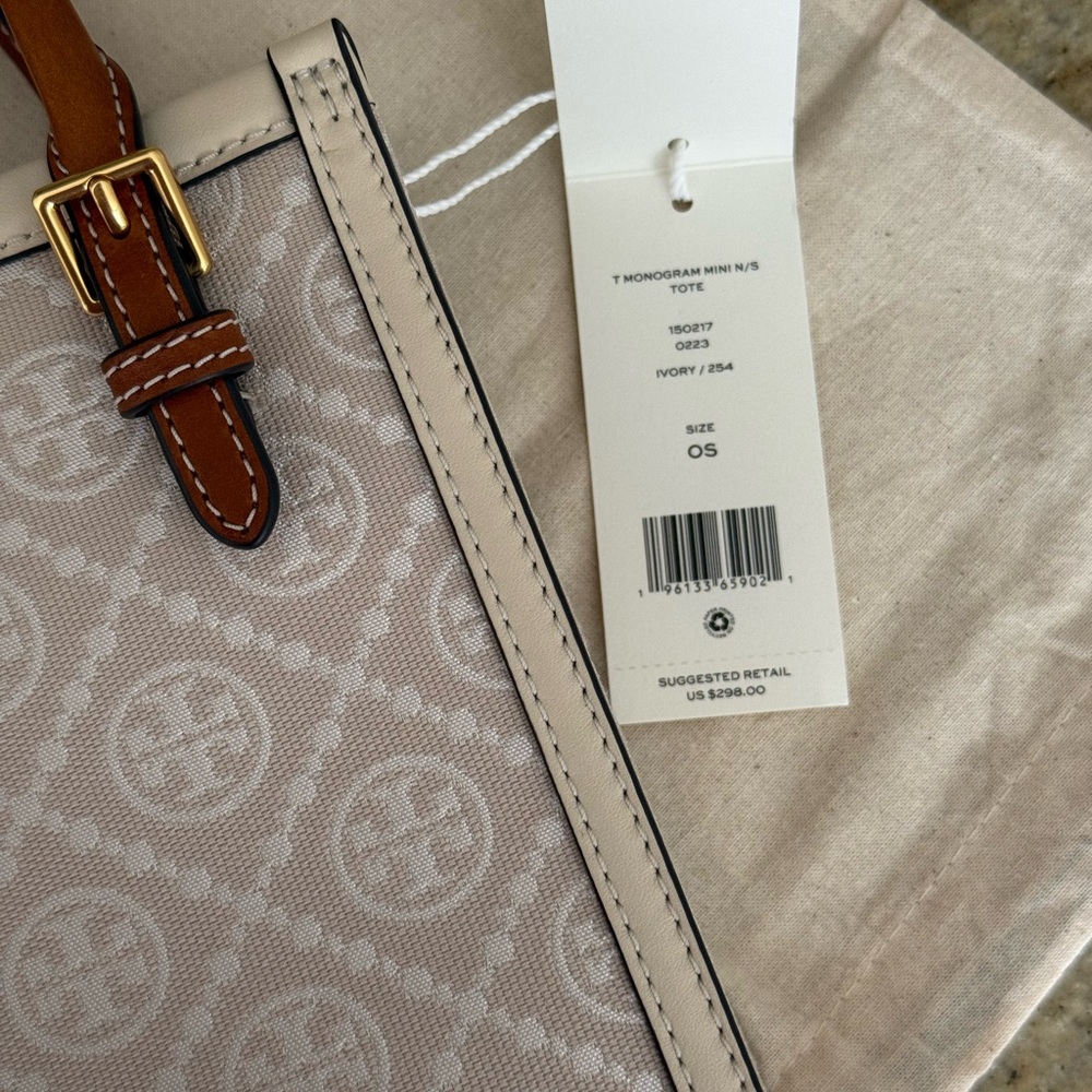 Tory Burch T monogram mini tote in ivory color - Picture 5 of 10